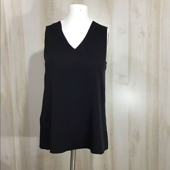 Halston Heritage Black Mesh Sleeveless V-Neck Tank Top New Size XS - Picture 2 of 7
